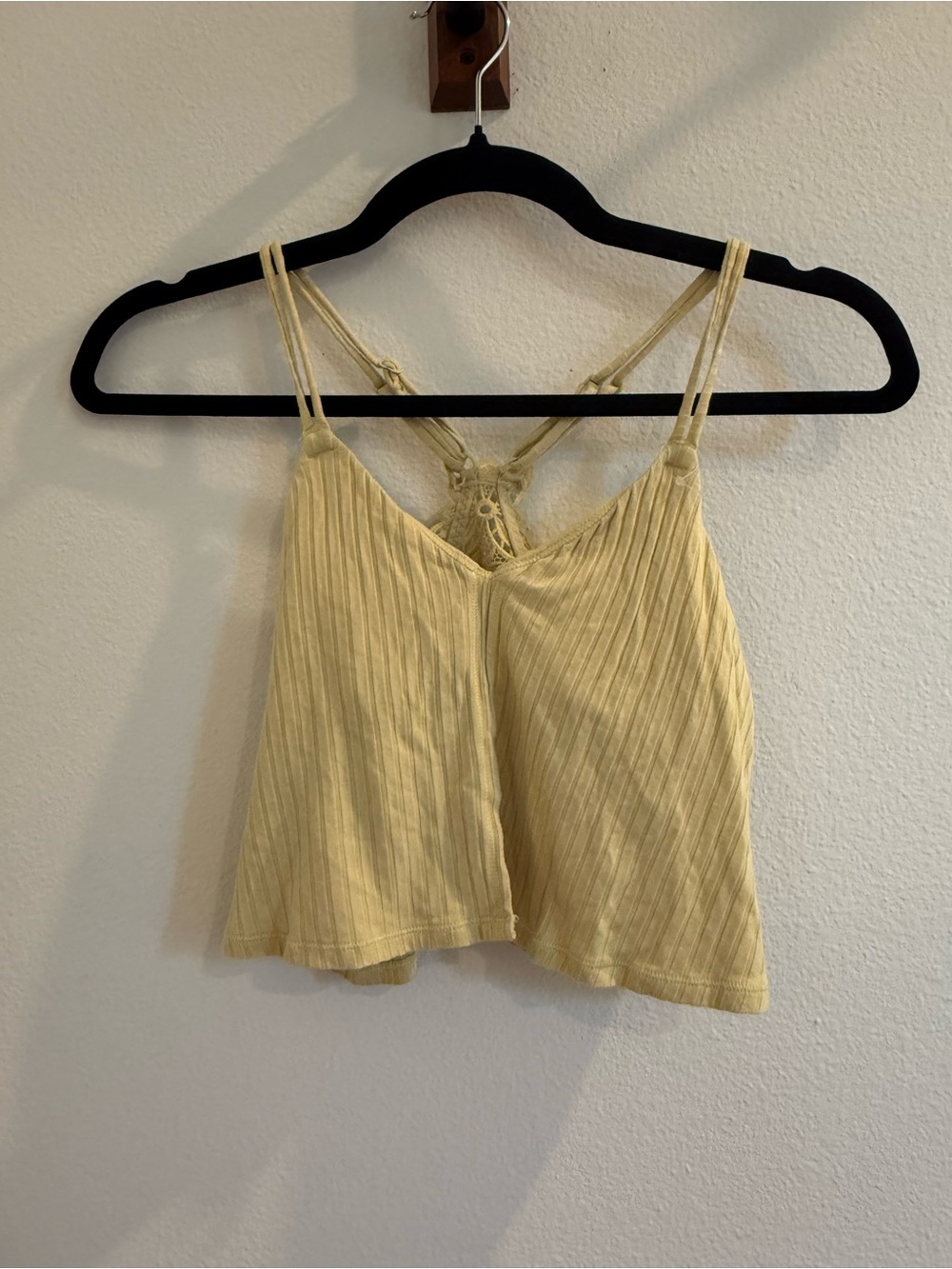 aerie Pale Yellow Ribbed Lace-Back Cami